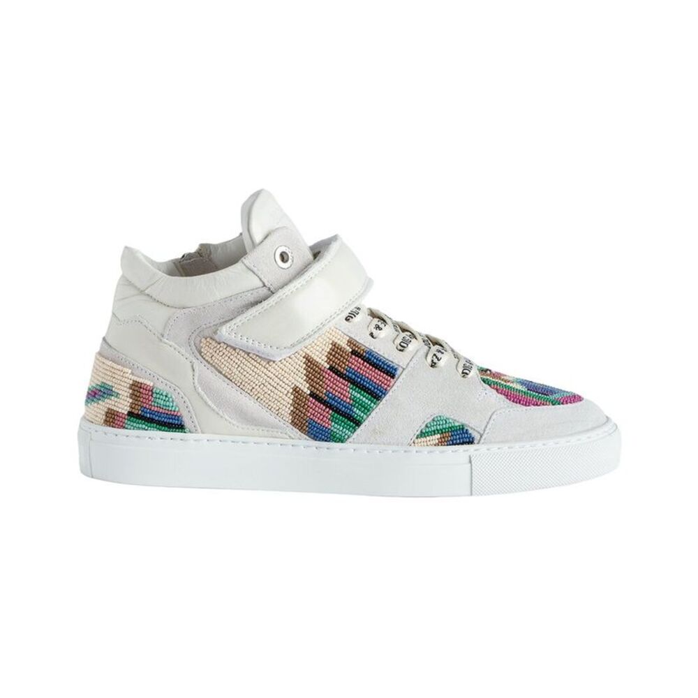Zadig & Voltaire Mid Flash Folk Beads Leather Sneaker, White